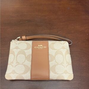 Coach Beige and Brown Signature Wristlet